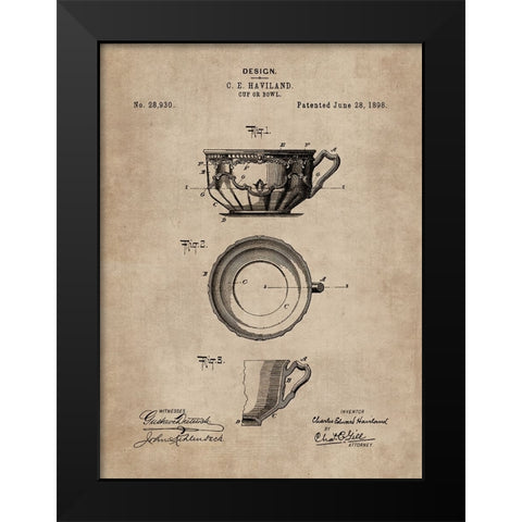Patent Document of a Cup or Bowl Black Modern Wood Framed Art Print by CAG