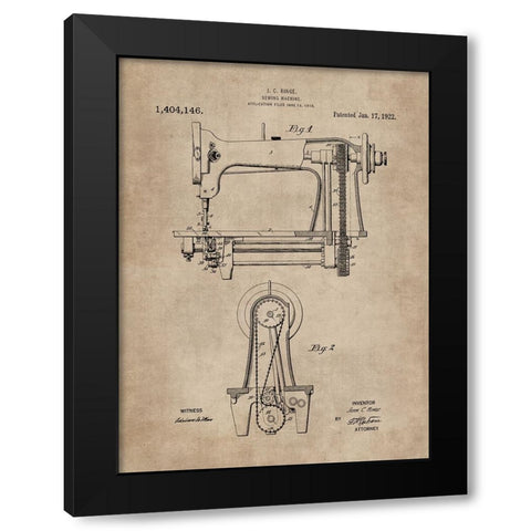 Patent Document of a Sewing Machine Black Modern Wood Framed Art Print with Double Matting by CAG