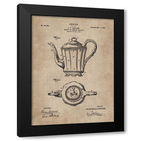 Patent Document of a Teapot Black Modern Wood Framed Art Print with Double Matting by CAG