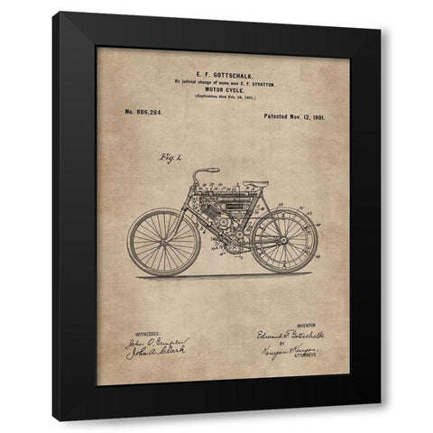 Patent Document of a Motor Cycle Black Modern Wood Framed Art Print with Double Matting by CAG