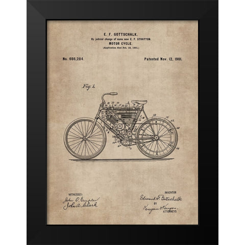 Patent Document of a Motor Cycle Black Modern Wood Framed Art Print by CAG