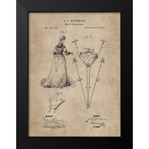 Patent Document of a Skirt Elevator Black Modern Wood Framed Art Print by CAG