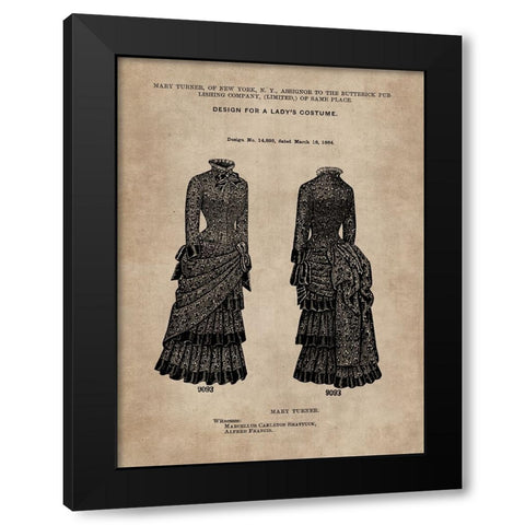 Patent Document of a Ladys Costume Black Modern Wood Framed Art Print by CAG