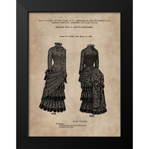 Patent Document of a Ladys Costume Black Modern Wood Framed Art Print by CAG