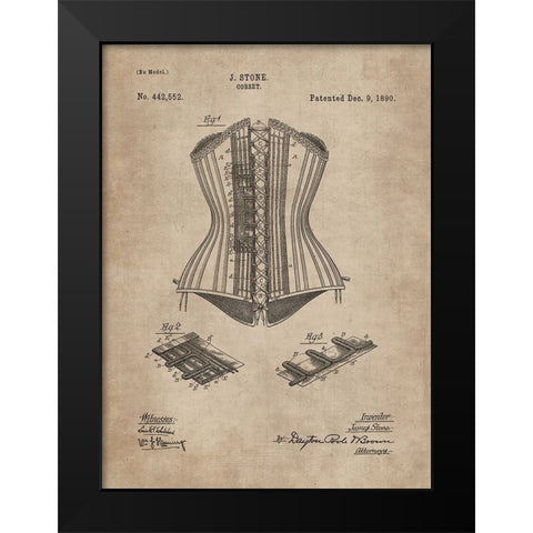 Patent Document of a Corset Black Modern Wood Framed Art Print by CAG