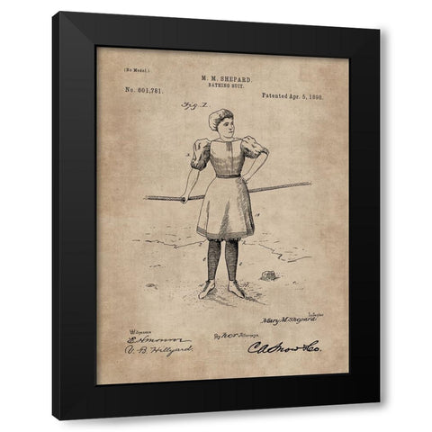 Patent Document of a Bathing Suit Black Modern Wood Framed Art Print by CAG