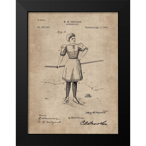 Patent Document of a Bathing Suit Black Modern Wood Framed Art Print by CAG