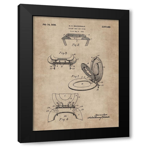 Patent Document of a Toilet Seat And Cover Black Modern Wood Framed Art Print with Double Matting by CAG