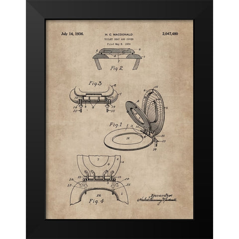 Patent Document of a Toilet Seat And Cover Black Modern Wood Framed Art Print by CAG