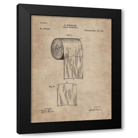 Patent Document of a Toilet Paper Roll Black Modern Wood Framed Art Print by CAG