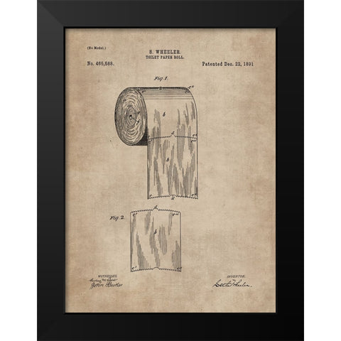 Patent Document of a Toilet Paper Roll Black Modern Wood Framed Art Print by CAG