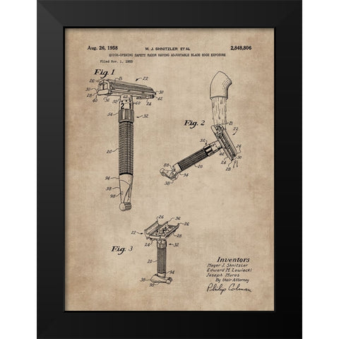 Patent Document of a Razor Black Modern Wood Framed Art Print by CAG