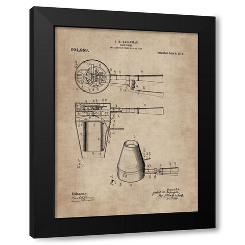 Patent Document of a Hair Dryer Black Modern Wood Framed Art Print with Double Matting by CAG