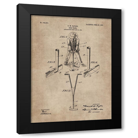 Patent Document of a Golf Club Black Modern Wood Framed Art Print by CAG