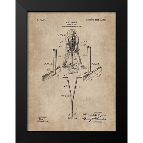 Patent Document of a Golf Club Black Modern Wood Framed Art Print by CAG