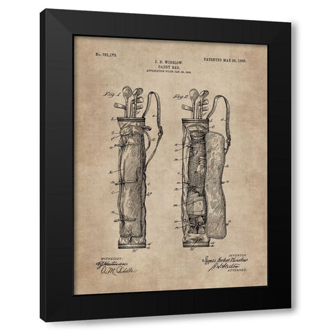 Patent Document of a Caddy Bag Black Modern Wood Framed Art Print by CAG