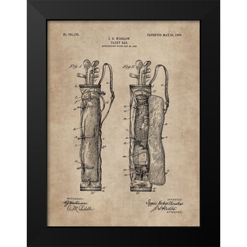 Patent Document of a Caddy Bag Black Modern Wood Framed Art Print by CAG