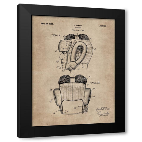 Patent Document of a Headguard for Boxers Black Modern Wood Framed Art Print by CAG
