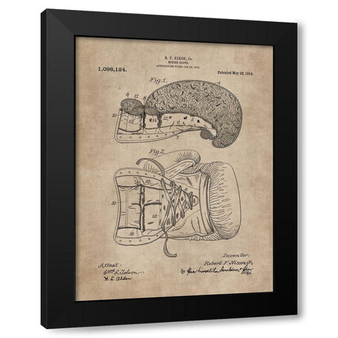 Patent Document of a Boxing Glove Black Modern Wood Framed Art Print by CAG