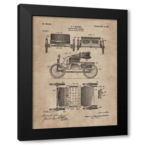Patent Document of a Motor Road Vehicle Black Modern Wood Framed Art Print with Double Matting by CAG