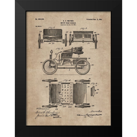 Patent Document of a Motor Road Vehicle Black Modern Wood Framed Art Print by CAG