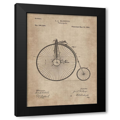 Patent Document of a Velocipede Black Modern Wood Framed Art Print by CAG