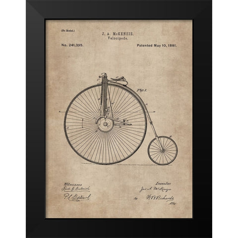 Patent Document of a Velocipede Black Modern Wood Framed Art Print by CAG