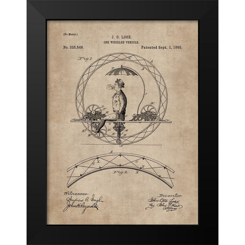 Patent Document of a One Wheeled Vehicle Black Modern Wood Framed Art Print by CAG