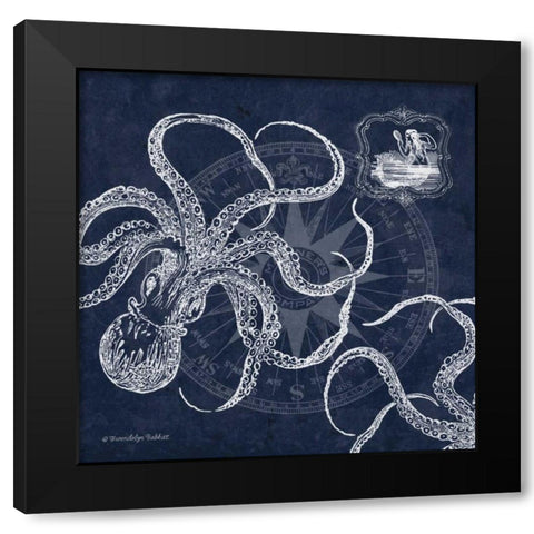 Octopi on Indigo I Black Modern Wood Framed Art Print with Double Matting by Babbitt, Gwendolyn