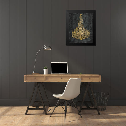 Gold Chandelier I Black Modern Wood Framed Art Print by Babbitt, Gwendolyn