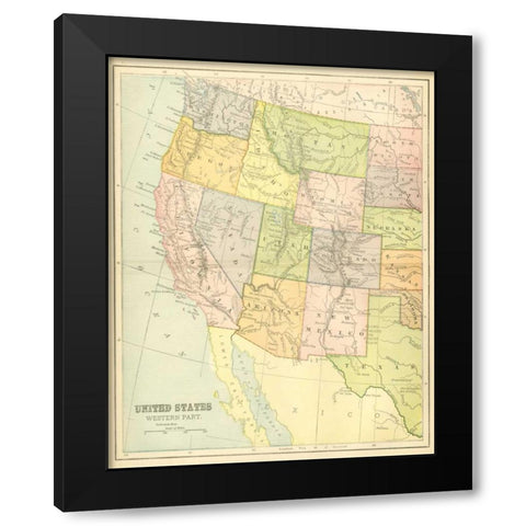 US Map West Black Modern Wood Framed Art Print with Double Matting by Babbitt, Gwendolyn