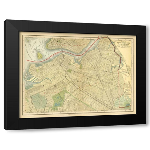 Brooklyn Map Black Modern Wood Framed Art Print with Double Matting by Babbitt, Gwendolyn