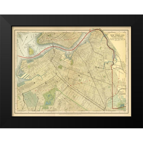 Brooklyn Map Black Modern Wood Framed Art Print by Babbitt, Gwendolyn