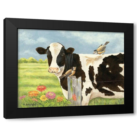 Spring Meadow Cow Black Modern Wood Framed Art Print with Double Matting by Babbitt, Gwendolyn