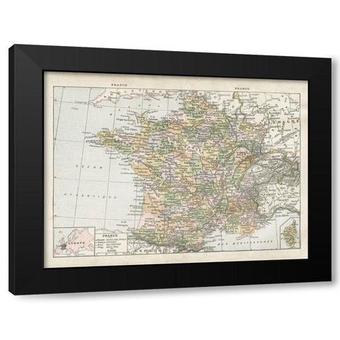 France Map Black Modern Wood Framed Art Print by Babbitt, Gwendolyn