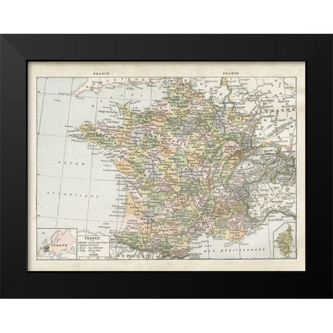 France Map Black Modern Wood Framed Art Print by Babbitt, Gwendolyn