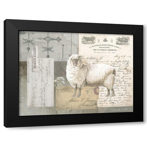 Sheep On Ephemera II Black Modern Wood Framed Art Print by Babbitt, Gwendolyn
