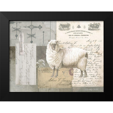 Sheep On Ephemera II Black Modern Wood Framed Art Print by Babbitt, Gwendolyn