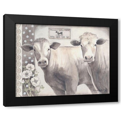 Two Cream Cows Black Modern Wood Framed Art Print with Double Matting by Babbitt, Gwendolyn