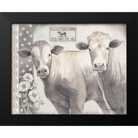 Two Cream Cows Black Modern Wood Framed Art Print by Babbitt, Gwendolyn