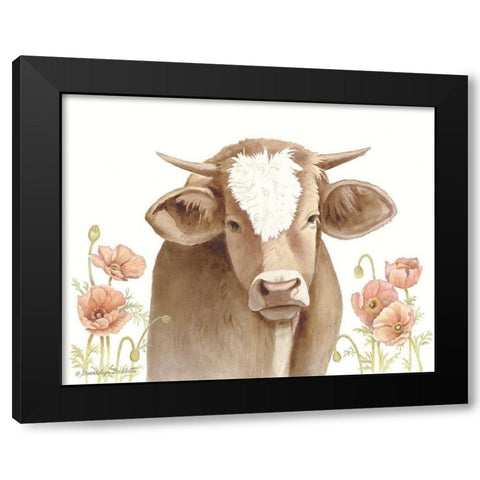 Poppy Cow Black Modern Wood Framed Art Print with Double Matting by Babbitt, Gwendolyn