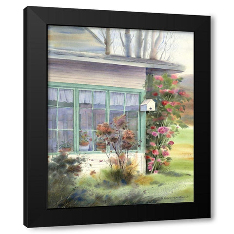 Mckenzie Houses and Camellias Black Modern Wood Framed Art Print with Double Matting by Babbitt, Gwendolyn