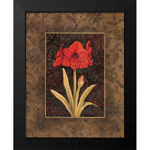 Damask Amaryllis Black Modern Wood Framed Art Print by Brent, Paul