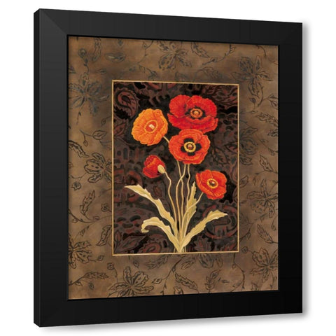 Damask Poppies Black Modern Wood Framed Art Print by Brent, Paul