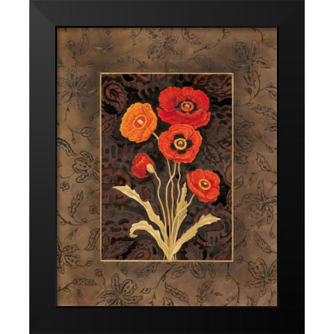 Damask Poppies Black Modern Wood Framed Art Print by Brent, Paul