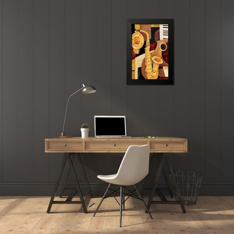 Abstract Sax Black Modern Wood Framed Art Print by Brent, Paul