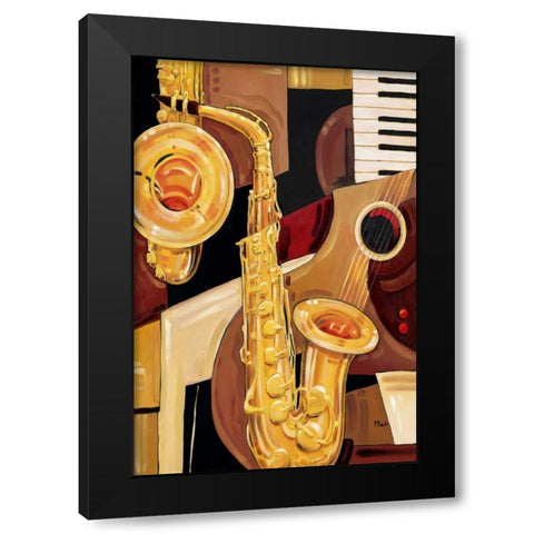Abstract Sax Black Modern Wood Framed Art Print with Double Matting by Brent, Paul