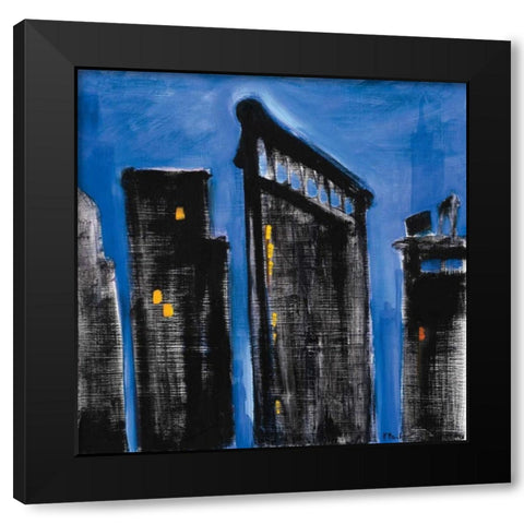 Blue Cityscape Black Modern Wood Framed Art Print with Double Matting by Brent, Paul