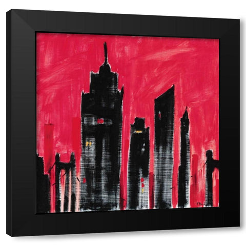 Red Cityscape Black Modern Wood Framed Art Print with Double Matting by Brent, Paul