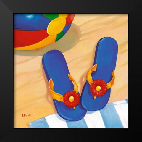 Blue Flip Flops Black Modern Wood Framed Art Print by Brent, Paul